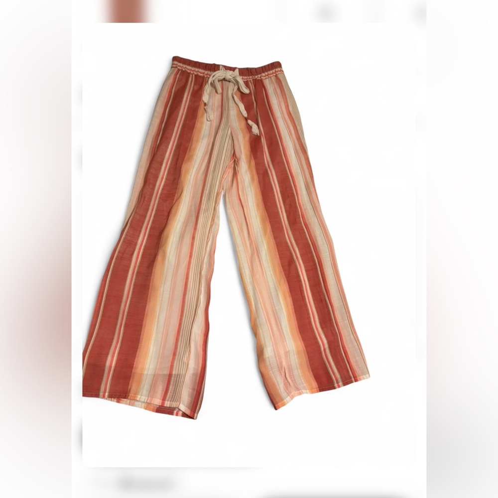 New Directions sz Medium coral pink white Palazzo pants wide leg elastic waist